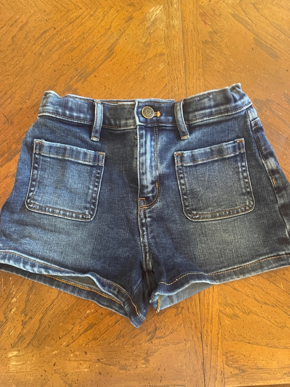 Girl’s Denim High-Rise Pocket Shorts in Dark Blue -crewcuts size 8
